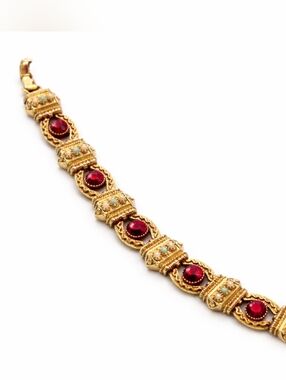 Vintage Arthur Pepper Bracelet Gold Tone w/ Garnet Glass & Faux Turquoise